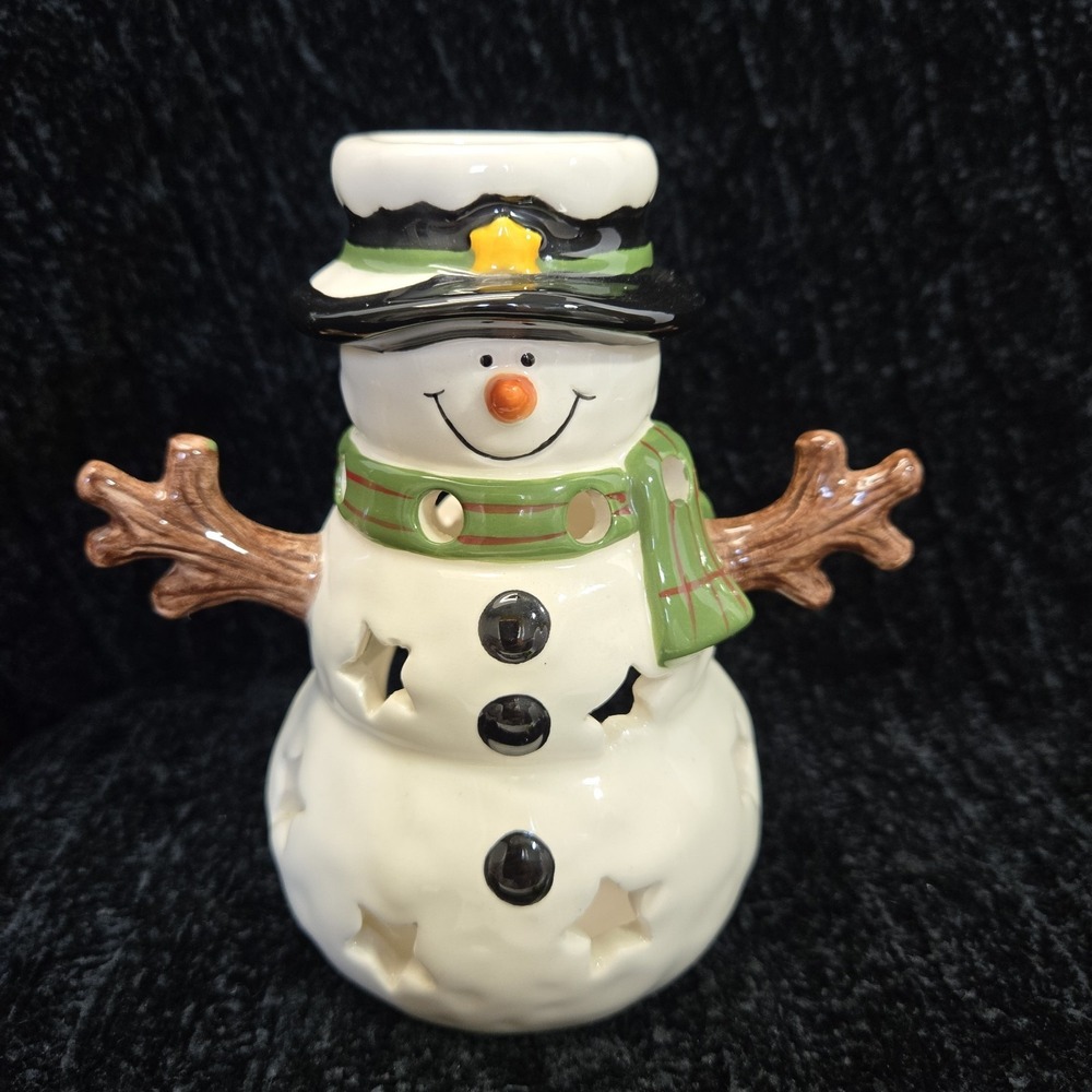 2012 Yankee Candle Sparkling Cinnamon Snowman Luminary Tealight Candle Holder